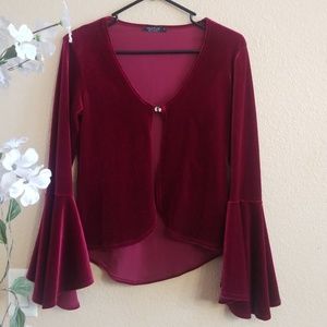 Boho Red Velvet Bell Sleeve Jacket Size S